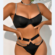Load image into Gallery viewer, Women Sexy Lingerie 3 Pieces Underwear Set with Metal Choker Bra and Briefs See-Through Panties Erotic Sensual Underwear