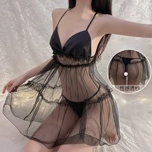 Load image into Gallery viewer, Women Sexy Lingerie Exotic Nightdress Satin Net Dress Set See-through Backless Lovely Girl Skirt Thong Suit Erotic Underwear