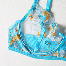 Load image into Gallery viewer, Women Sexy Lingerie Floral Embroidery Underwear with Garters Underwire Bra and Briefs Set Sensual Lingerie Exotic Thong Set