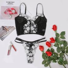 Load image into Gallery viewer, Women Sexy Lingerie Flower Embroidery Underwear Erotic Push Up Bra and Brief Set Garters Belt Sensual Lingerie Exotic Underwear