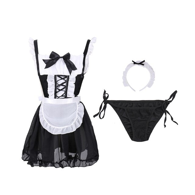 Women Sexy Lingerie French Apron Maid Dress Cosplay Costume Hot Babydoll Erotic Role Play Servant Lolita Uniform Couple 98