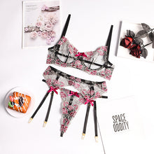 Load image into Gallery viewer, Women Sexy Lingerie Lace Bra Set Sexy Lingerie Exotic Costumes Underwear Perspective Bra with Garters Porn Erotic Lingerie Sets