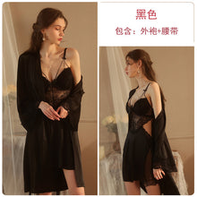 Load image into Gallery viewer, Women Sexy Lingerie Lace Satin Nightdress Nightgown Ladies Underwire Padded Gathered Backless Dress Femme Sleepwear Robe