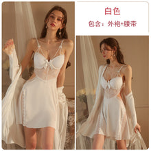 Load image into Gallery viewer, Women Sexy Lingerie Lace Satin Nightdress Nightgown Ladies Underwire Padded Gathered Backless Dress Femme Sleepwear Robe