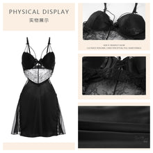 Load image into Gallery viewer, Women Sexy Lingerie Lace Satin Nightdress Nightgown Ladies Underwire Padded Gathered Backless Dress Femme Sleepwear Robe