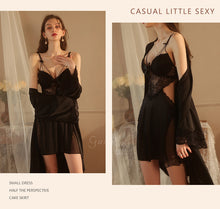 Load image into Gallery viewer, Women Sexy Lingerie Lace Satin Nightdress Nightgown Ladies Underwire Padded Gathered Backless Dress Femme Sleepwear Robe