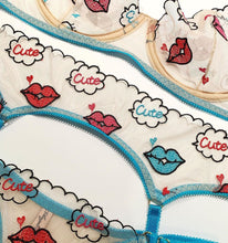 Load image into Gallery viewer, Women Sexy Lingerie Lips Embroidery Underwear 3 Pieces Set Erotic Bra Set Garters Sensual Lingerie Transparent Sex Underwear