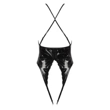 Load image into Gallery viewer, Women Sexy Lingerie Open Crotch Catsuit Wet Look Patent Leather Bodysuit Underwear V Neck Back Crisscross Adjustable Clubwear