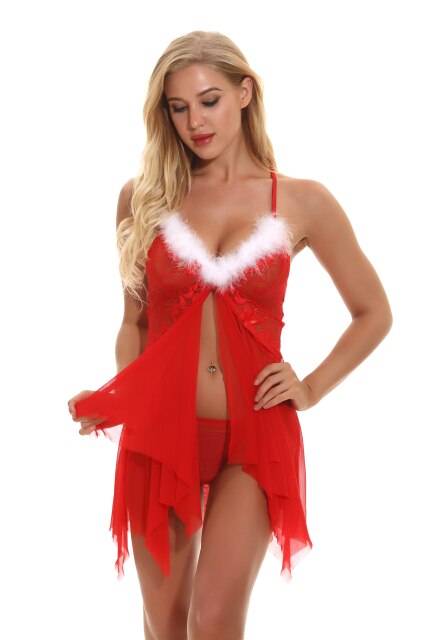 Women Sexy Lingerie Red Babydoll Nightwear Santa Christmas Sleepwear G-string  Sexy Skirt for Sex  Lingerie Plus Size Xmas Gifts