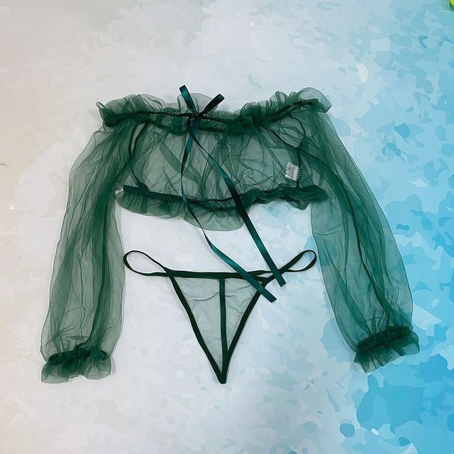 Women Sexy Lingerie Ruffle Erotic Tank Top Nightwear Hollow Out Transparent Fishnet Long Sleeve Loose Bra Tops Cropped Feminino