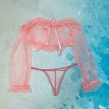 Load image into Gallery viewer, Women Sexy Lingerie Ruffle Erotic Tank Top Nightwear Hollow Out Transparent Fishnet Long Sleeve Loose Bra Tops Cropped Feminino