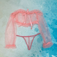 Load image into Gallery viewer, Women Sexy Lingerie Ruffle Erotic Tank Top Nightwear Hollow Out Transparent Fishnet Long Sleeve Loose Bra Tops Cropped Feminino