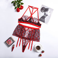 Load image into Gallery viewer, Women Sexy Lingerie Set Garter Halter Heart Embroidery Underwear Set Underwire Bras Sex Panties Temptation Erotic Underwear Set