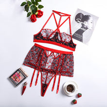 Load image into Gallery viewer, Women Sexy Lingerie Set Garter Halter Heart Embroidery Underwear Set Underwire Bras Sex Panties Temptation Erotic Underwear Set