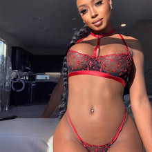 Load image into Gallery viewer, Women Sexy Lingerie Set Garter Halter Heart Embroidery Underwear Set Underwire Bras Sex Panties Temptation Erotic Underwear Set