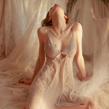 Load image into Gallery viewer, Women Sexy Lingerie Set Lace Gauze See-through Exotic Nightdress Thong Backless Cross Halter Skirt slutty Clothes Baby Dools