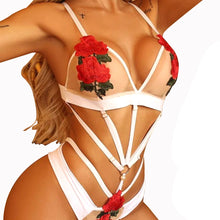 Load image into Gallery viewer, Women Sexy Lingerie Set Lace Rose Pattern Hollow Back Buckle Bra See Through Underwear Sexy Porn Sleepwear Exotic Set