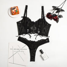 Load image into Gallery viewer, Women Sexy Lingerie Set Mesh Embroidery Underwear Patchwork Push Up Bra and Thong Transparent Erotic Costumes Sensual Underwear