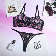 Load image into Gallery viewer, Women Sexy Lingerie Set Perspective Floral Embroidery Bralettes Underwear Bra and Brief Set Erotic Sweet Sensual Underwear