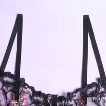 Load image into Gallery viewer, Women Sexy Lingerie Set Perspective Floral Embroidery Bralettes Underwear Bra and Brief Set Erotic Sweet Sensual Underwear