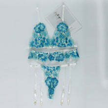 Load image into Gallery viewer, Women Sexy Lingerie Set Transparent Floral Embroidery Bralettes Underwear Bra and Panty Garter Erotic Costumes Sensual Underwear