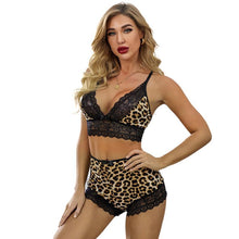 Load image into Gallery viewer, Women Sexy Lingerie Set Underwear Bra panty Briefs Leopard Deep V  Lace High Waist Two-piece Anime Cosplay Exotic Seamless