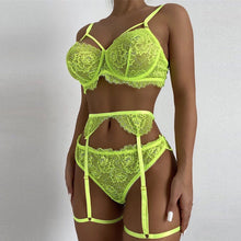 Load image into Gallery viewer, Women Sexy Lingerie Underwear Set Lace Push Up Gather Bra Sex Panties Transparent Erotic Sensual Lingerie Fluorescence Underwear