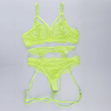 Load image into Gallery viewer, Women Sexy Lingerie Underwear Set Lace Push Up Gather Bra Sex Panties Transparent Erotic Sensual Lingerie Fluorescence Underwear