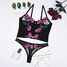 Load image into Gallery viewer, Women Sexy Lingerie Underwear Set Transparent Floral Embroidery Push Up Bra Panty Erotic Costumes Sensual Lingerie Underwear