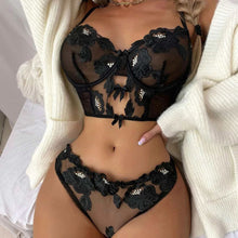 Load image into Gallery viewer, Women Sexy Lingerie Underwear Set Transparent Floral Embroidery Push Up Bra Panty Erotic Costumes Temptation Sensual Underwear
