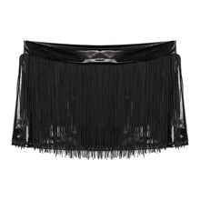 Load image into Gallery viewer, Women Sexy Mini Tassel Skirt Wetlook Leather Above Knee Black Fringe Short Micro Mini Skirt Summer Dance Clubwear Party ClubWear