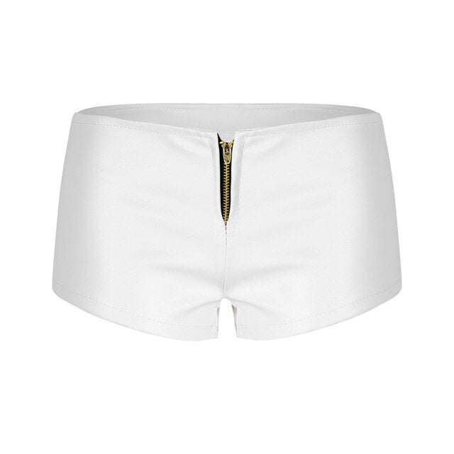 Women Sexy Nightclub Dance Shorts Low Waist Shiny Faux Leather Shorts Sexy Slim Pole Dance Clubwear Hot Mini Shorts Leggings