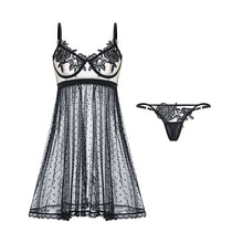Load image into Gallery viewer, Women Sexy Nightdress Thong Lace Nightgown Polka dot Mesh See Through Femme Lingerie Dress Erotic Porno White Black Cute
