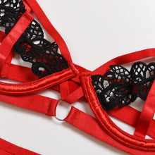 Load image into Gallery viewer, Women Sexy Patchwork Underwear Hollow Out Erotic Costumes Bra and Thong Sensual Lingerie Lace Exotic 2 Pieces Night Underwear