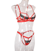 Load image into Gallery viewer, Women Sexy Patchwork Underwear Hollow Out Erotic Costumes Bra and Thong Sensual Lingerie Lace Exotic 2 Pieces Night Underwear