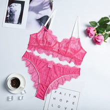 Load image into Gallery viewer, Women Sexy Patchwork Underwear Hollow Out Erotic Costumes Bra and Thong Sensual Lingerie Lace Exotic Perspective Night Underwear