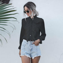 Load image into Gallery viewer, Women Sexy See Through Ruffle Blouse Ladies Sequin Stand Neck Long Sleeve Chiffon Tops 2020 Autumn New Fashion Streetwear Shirts