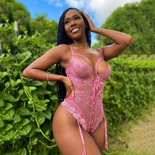 Load image into Gallery viewer, Women Sexy Sensual Lingerie Bodysuit Underwear Erotic Floral Embroidery Perspective Mesh Bra with Garters Set Exotic Costumes