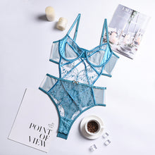 Load image into Gallery viewer, Women Sexy Sensual Lingerie Bodysuit Underwear Erotic Lace Embroidery Hollow Out Mesh Bra with Garters Set Exotic Costumes
