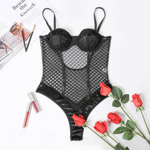 Load image into Gallery viewer, Women Sexy Sensual Lingerie Bodysuit Underwear Erotic Lace Fetish Hollow Out Mesh Gathered Bra Bondage Jumpsuit Exotic Costumes