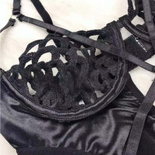 Load image into Gallery viewer, Women Sexy Sensual Lingerie Bodysuit Underwear Erotic Lace Fetish Hollow Out Mesh Gathered Bra Bondage Jumpsuit Exotic Costumes