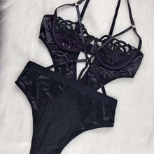 Load image into Gallery viewer, Women Sexy Sensual Lingerie Bodysuit Underwear Erotic Lace Fetish Hollow Out Mesh Gathered Bra Bondage Jumpsuit Exotic Costumes