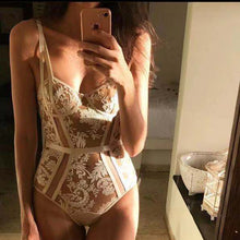 Load image into Gallery viewer, Women Sexy Sensual Lingerie Embroidery Bodysuit Underwear Erotic Lace Fetish Hollow Out Mesh Bra Bondage Jumpsuit Exotic Costume