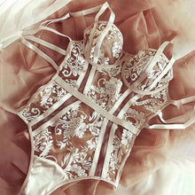 Load image into Gallery viewer, Women Sexy Sensual Lingerie Embroidery Bodysuit Underwear Erotic Lace Fetish Hollow Out Mesh Bra Bondage Jumpsuit Exotic Costume