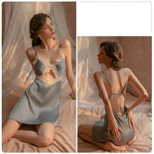 Load image into Gallery viewer, Women Sexy Sleepwear Satin Slip Dress Lace Nightgown Transparent Suspenders Nightdress Skirt Femme Lingerie Hollow Out
