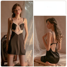 Load image into Gallery viewer, Women Sexy Sleepwear Satin Slip Dress Lace Nightgown Transparent Suspenders Nightdress Skirt Femme Lingerie Hollow Out