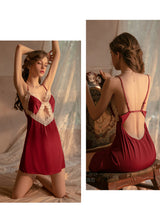 Load image into Gallery viewer, Women Sexy Sleepwear Satin Slip Dress Lace Nightgown Transparent Suspenders Nightdress Skirt Femme Lingerie Hollow Out