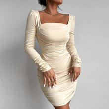 Load image into Gallery viewer, Women Sexy Slim Pleated Hip Wrap Skirt Solid Khaki Color Fashion Tight Backless Dress