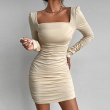 Load image into Gallery viewer, Women Sexy Slim Pleated Hip Wrap Skirt Solid Khaki Color Fashion Tight Backless Dress