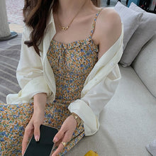 Load image into Gallery viewer, Women Sexy Sling Dress French Sweet Inner Floral Dress Slim A-line Dress Backless Fashion Bodycon Elegant Long Skirt Dress